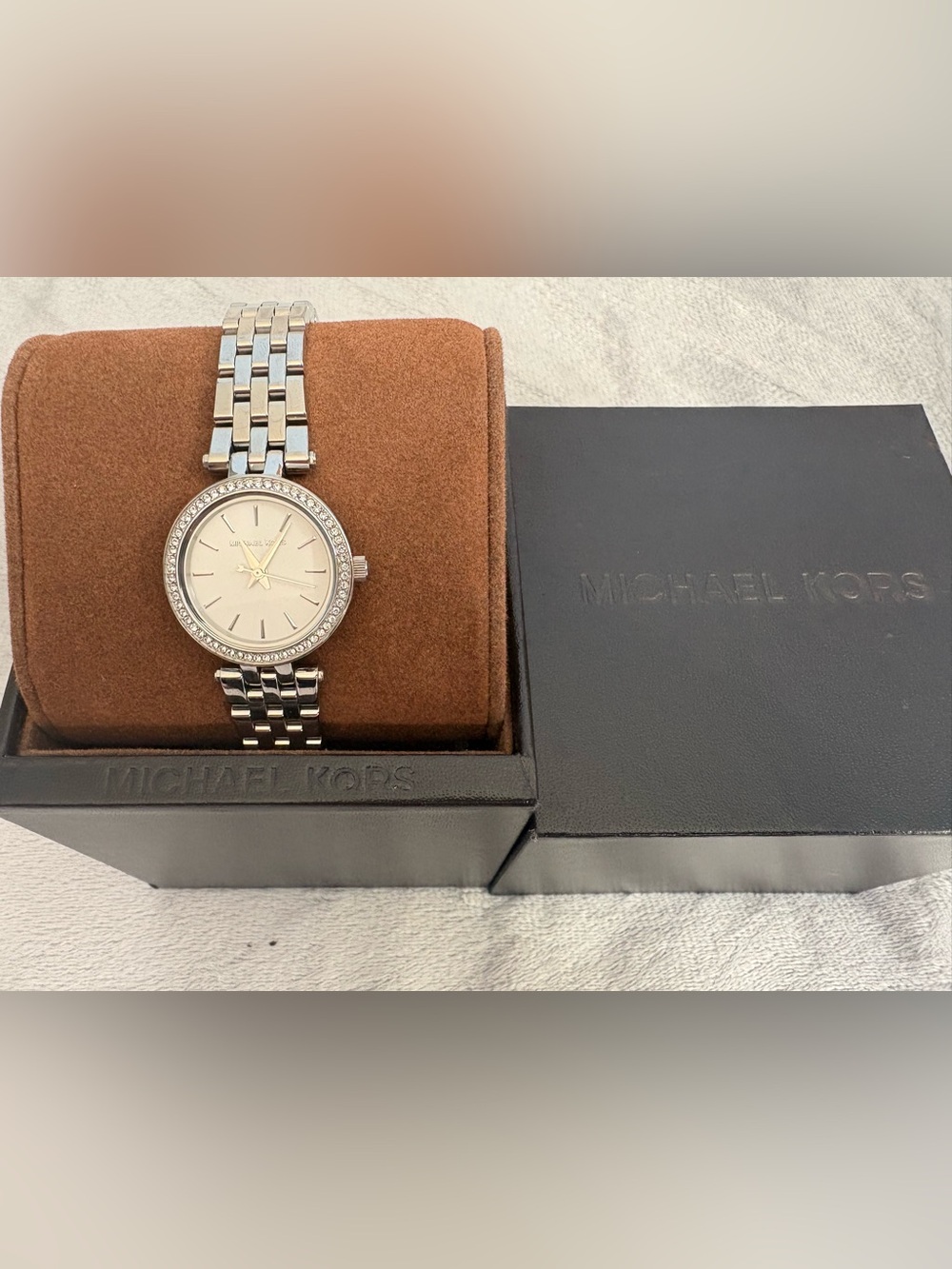 Michael Kors Silver Crystal Bezel Women's Bracelet Watch with White Dial - Picture 2 of 2